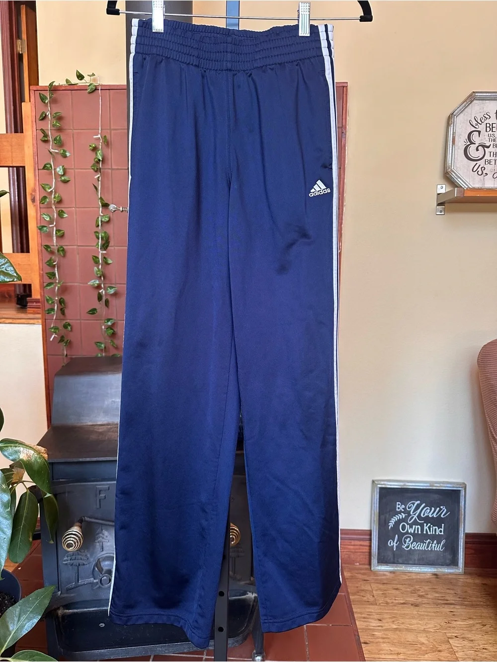 #286- adidas Navy Track Pants with White 3-Stripes